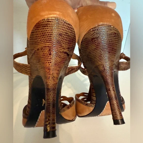 JV Vincent Brown Strappy leather Sandals open toe heel back 8.5M vintage look - Picture 7 of 14
